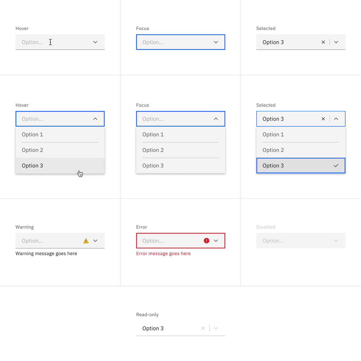 Default combo box interactive states